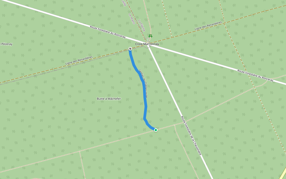 Sentier du Chêne Lorne walking route map in Jupilles