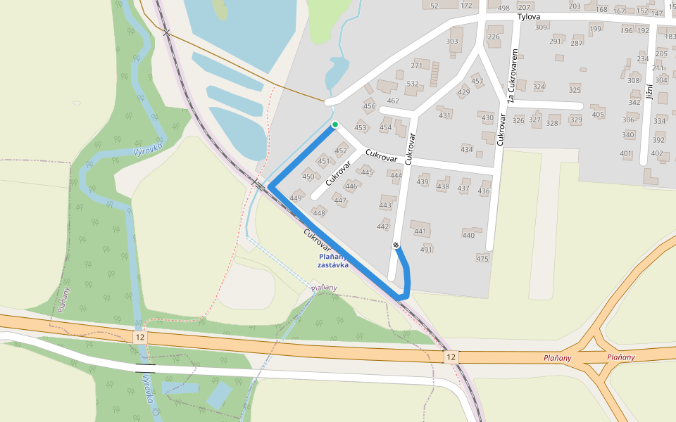 Cukrovar walking route map in Plaňany