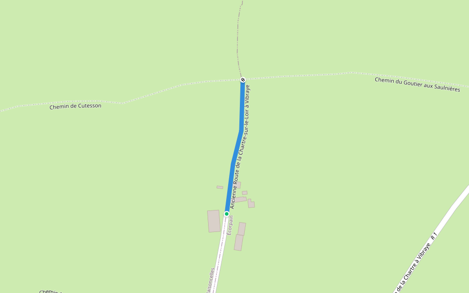 Ancienne Route de la Chartre-sur-le-Loir à Vibraye walking route map in Écorpain