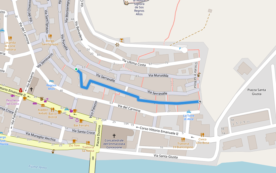 Via Malaspina walking route map in Bosa