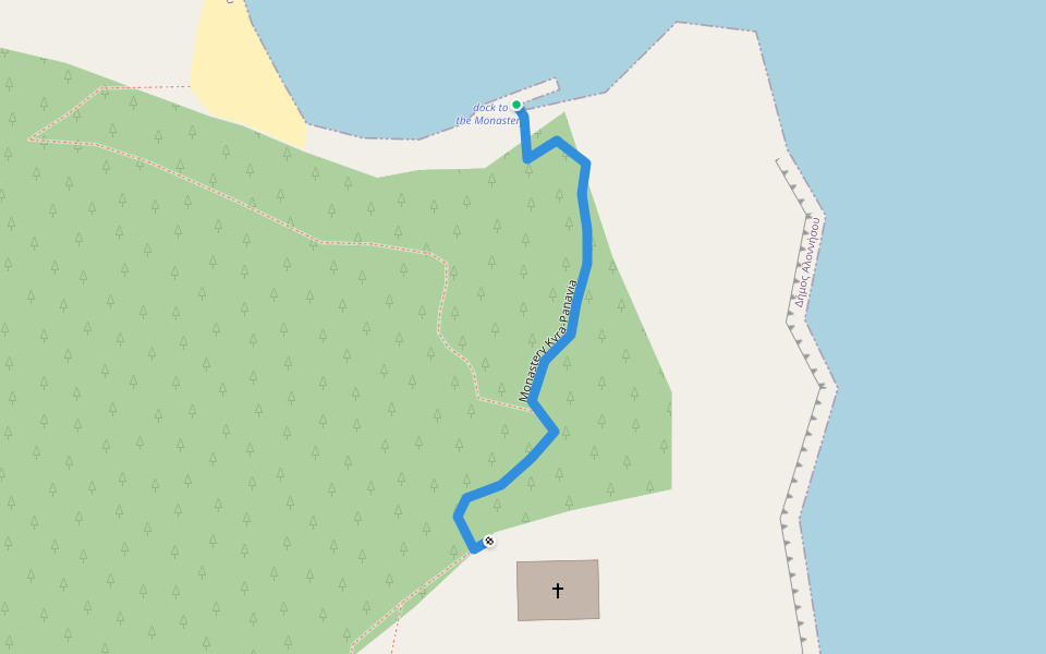 Monastery Kyra-Panayia walking route map in Kira Panagia