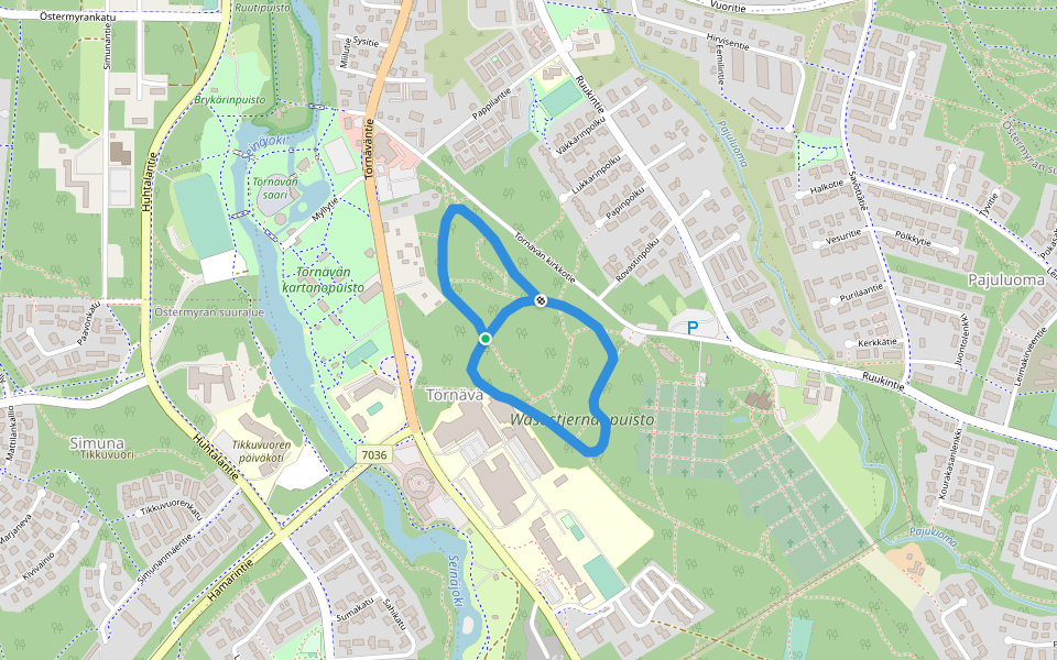 Törnävän pururata walking route map in Seinäjoki
