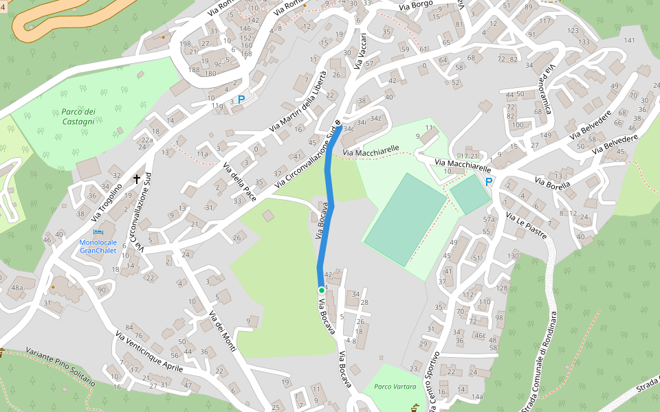 Via Bocava walking route map in Montecreto