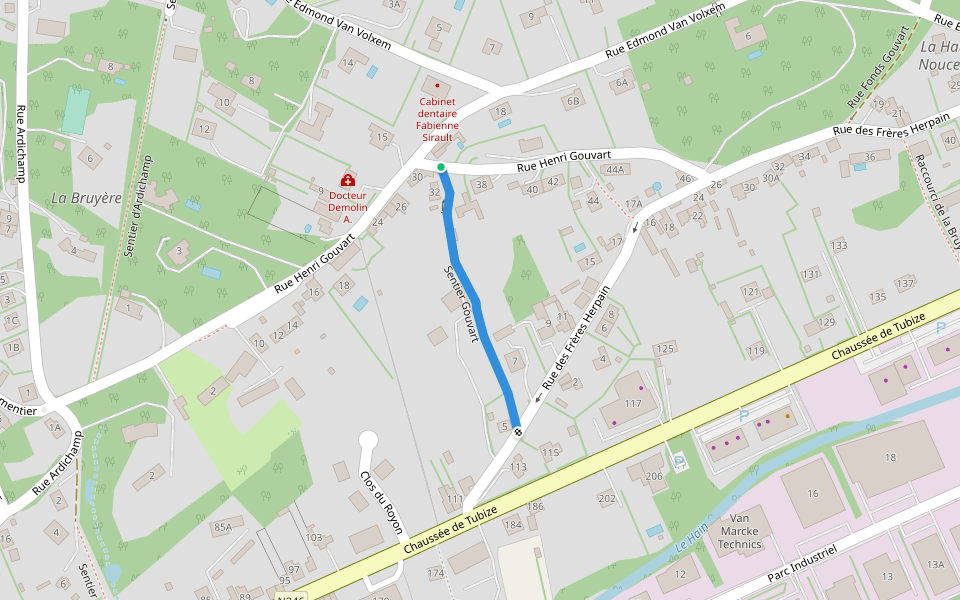 Sentier Gouvart walking route map in Braine-le-Château