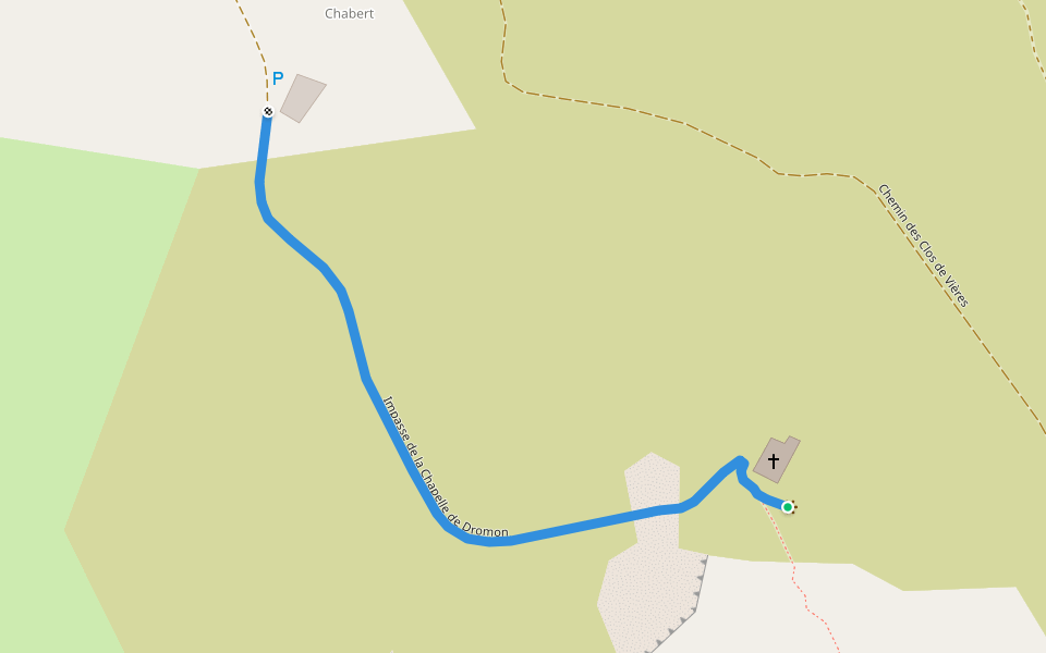 Impasse de la Chapelle de Dromon walking route map in Saint-Geniez