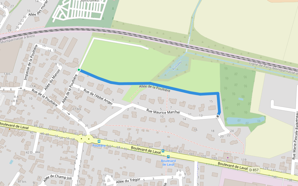 Allée de la Poultière walking route map in Vitré