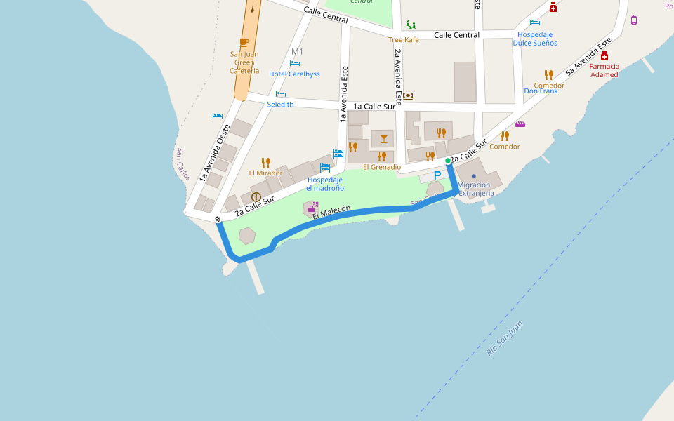 El Malecón walking route map in San Carlos