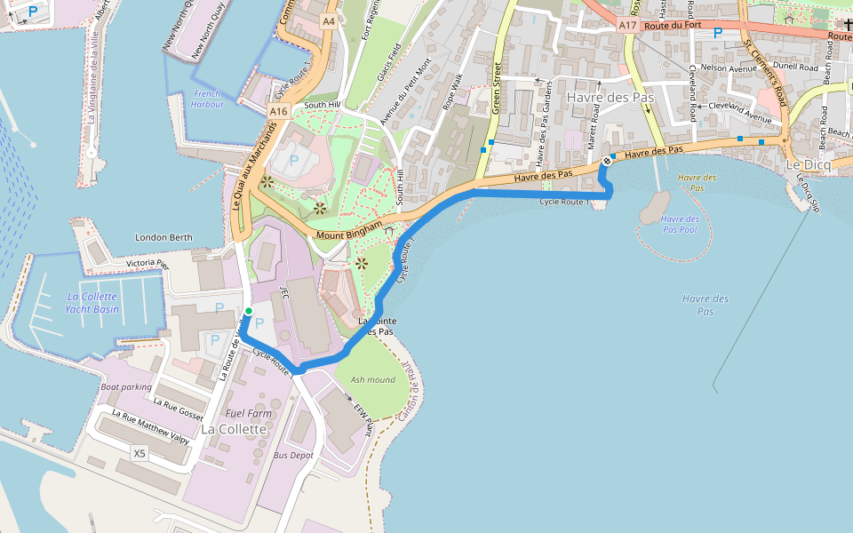 Cycle Route 1 walking route map in Saint Helier