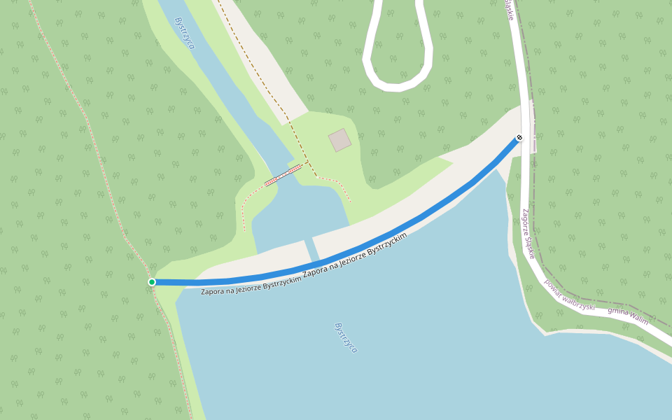 Zapora na Jeziorze Bystrzyckim walking route map in Zagórze Śląskie