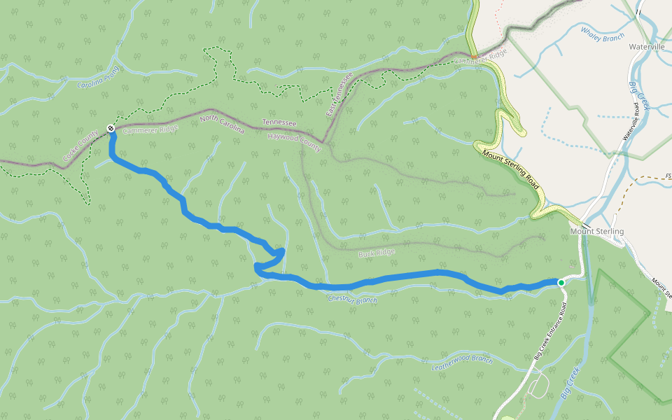 Chestnut Branch Trail walking route map in Waynesville