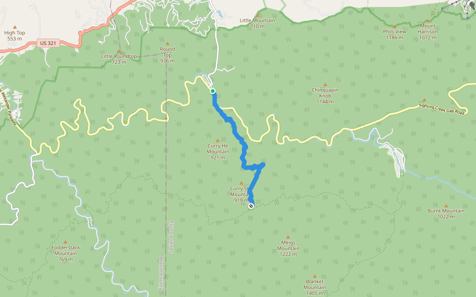 Curry Mountain Trail walking route map in Sevierville