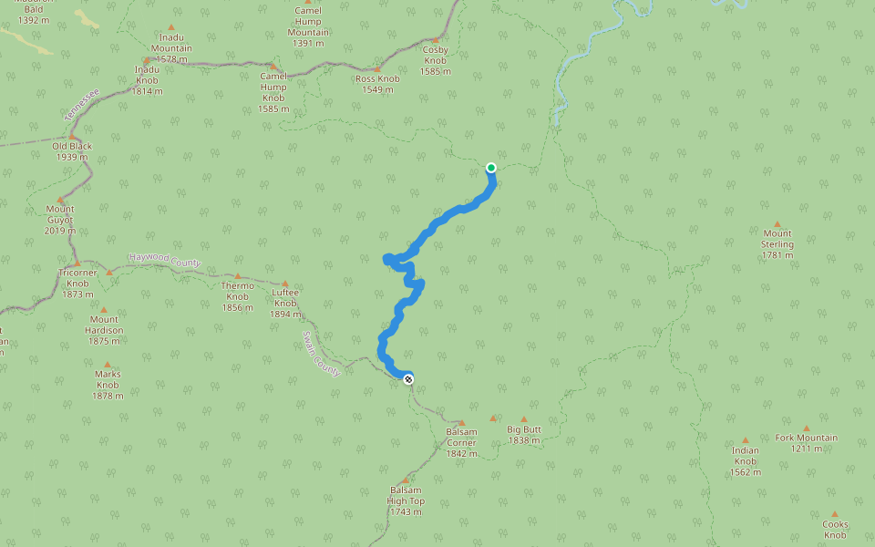 Gunter Fork Trail walking route map in Waynesville