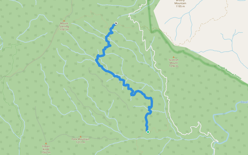 Long Bunk Trail walking route map in Waynesville