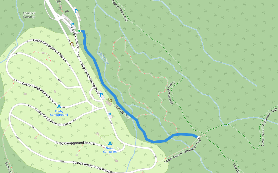 Low Gap Trail walking route map in Cosby
