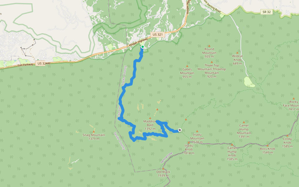 Maddron Bald Trail walking route map in Cosby