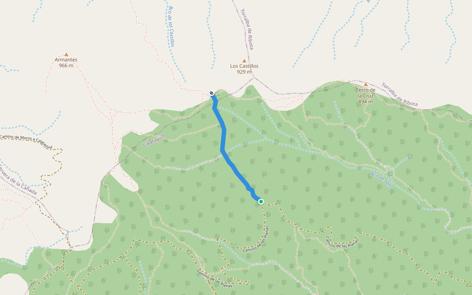 Senda a Castillejos walking route map in Terrer