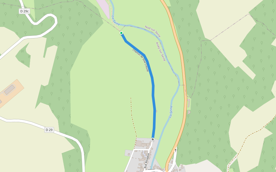 Chemin de Voie Creuse walking route map in Aisey-sur-Seine