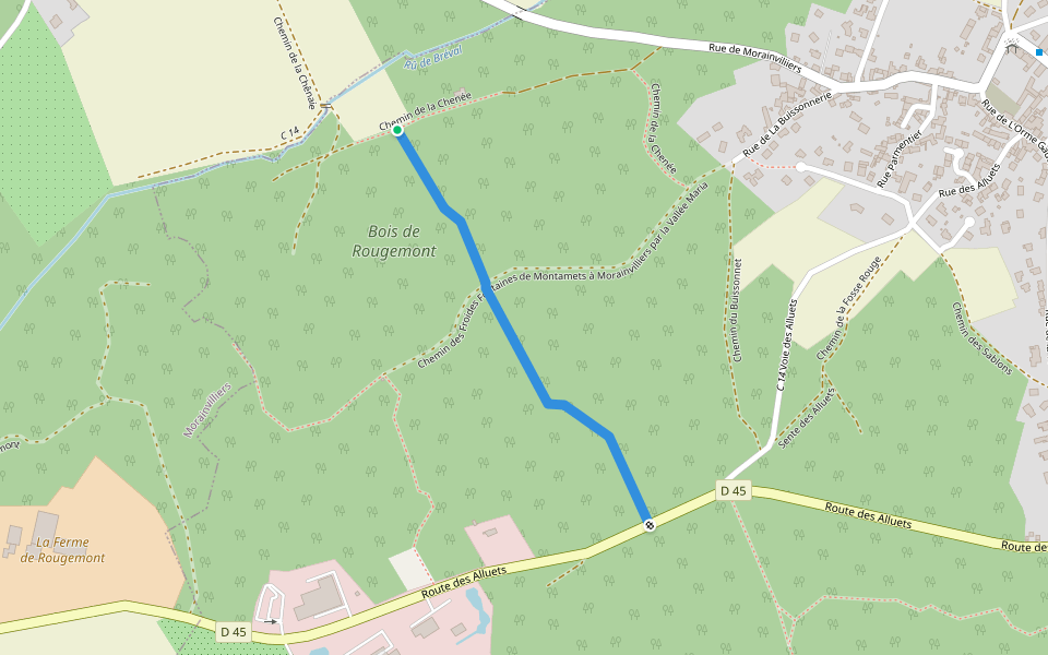 Chemin de la Verte Salle et des Bouillons à Morainvilliers walking route map in Morainvilliers