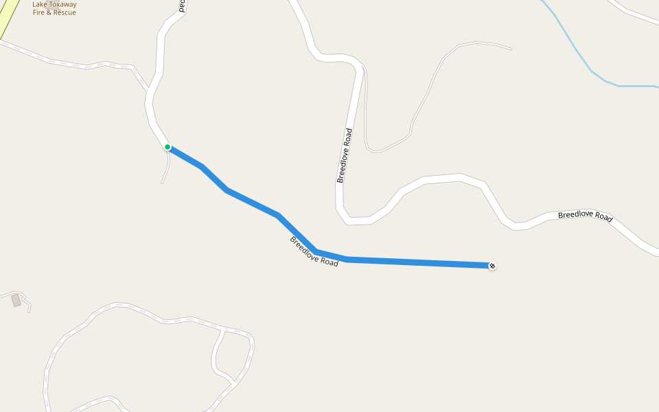 Breedlove Road walking route map in Lake Toxaway