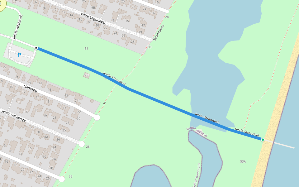 Jersie Strandvej walking route map in Solrød Strand