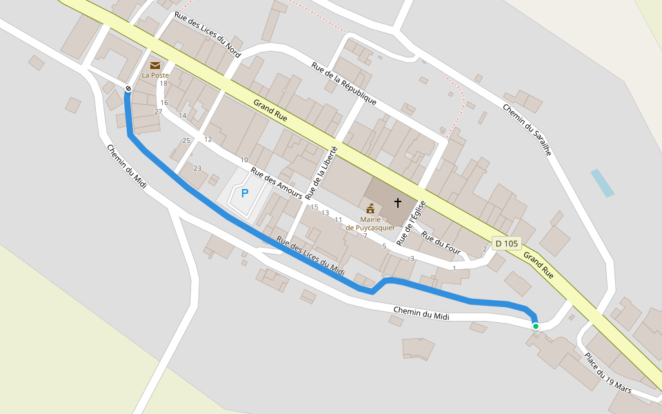 Rue du Dix-Neuf Mars walking route map in Puycasquier