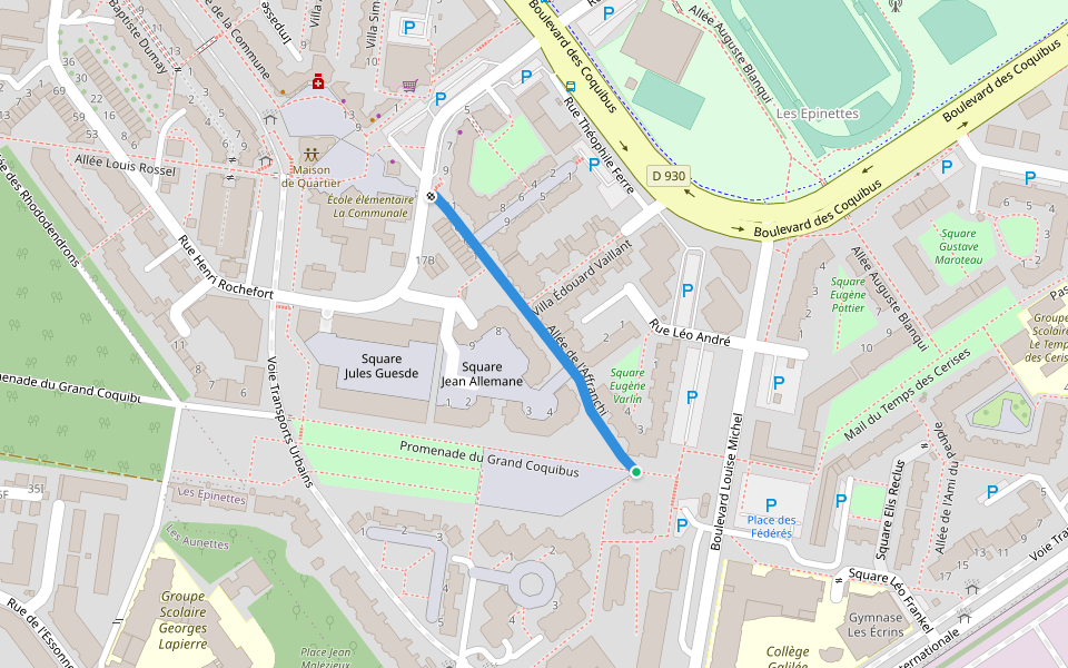 Allée de l'Affranchi walking route map in Évry-Courcouronnes