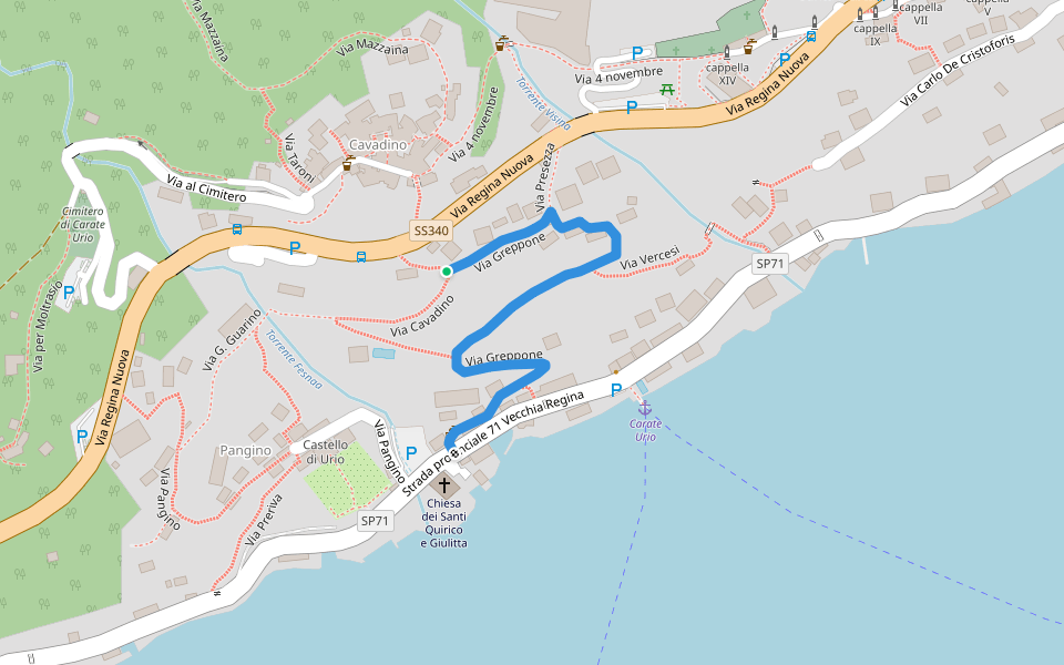 Via Greppone walking route map in Carate Urio