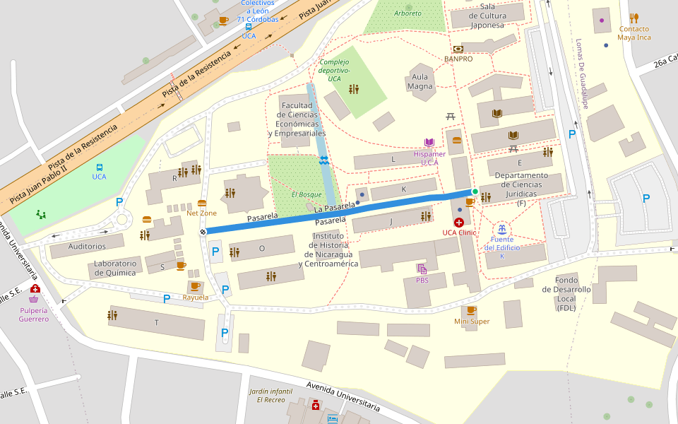 La Pasarela walking route map in Managua