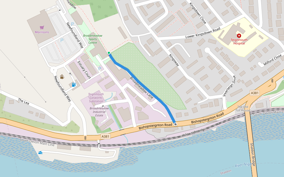 Broadmeadow Lane walking route map in Teignmouth