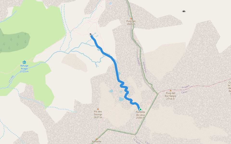 Gourgs du Cady walking route map in Casteil