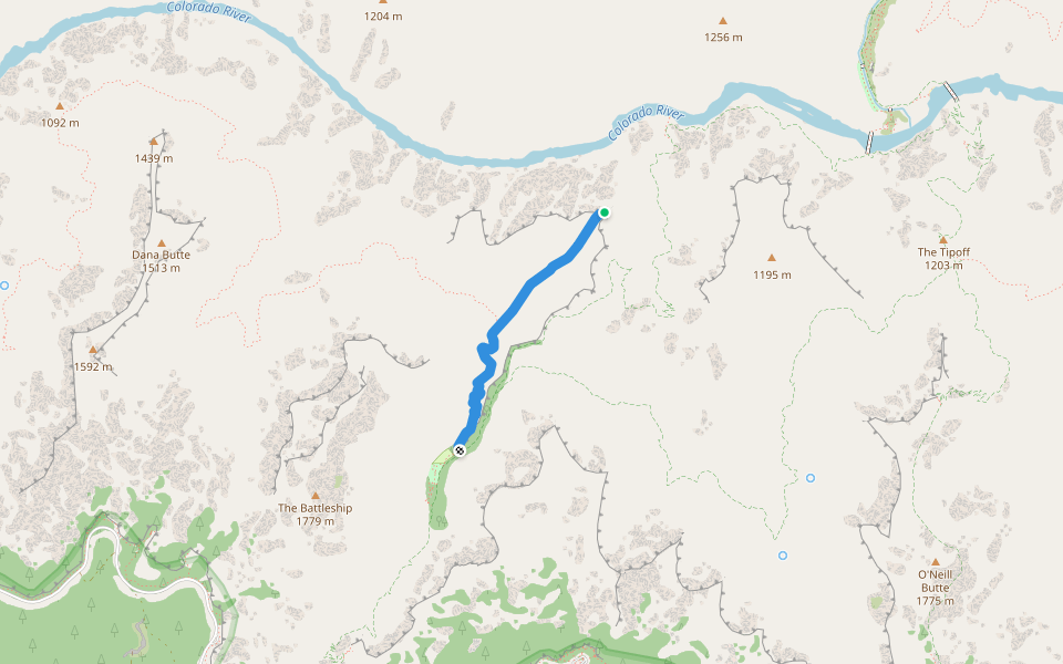 Plateau Point Trail walking route map in Grand Canyon Village