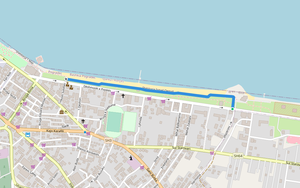 Shëtitorja Ismail Qemali walking route map in Korçë