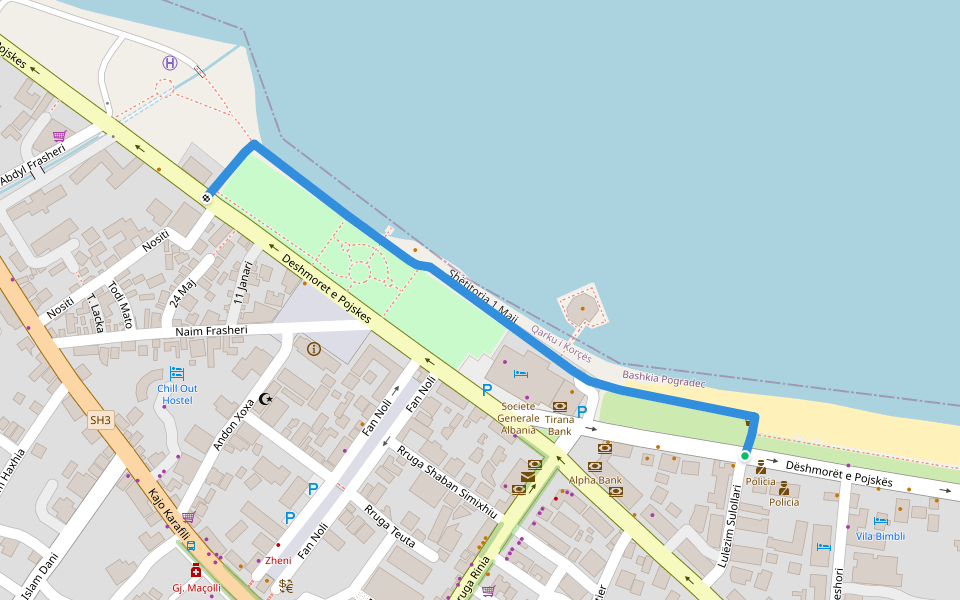 Shëtitorja 1 Maji walking route map in Bilisht