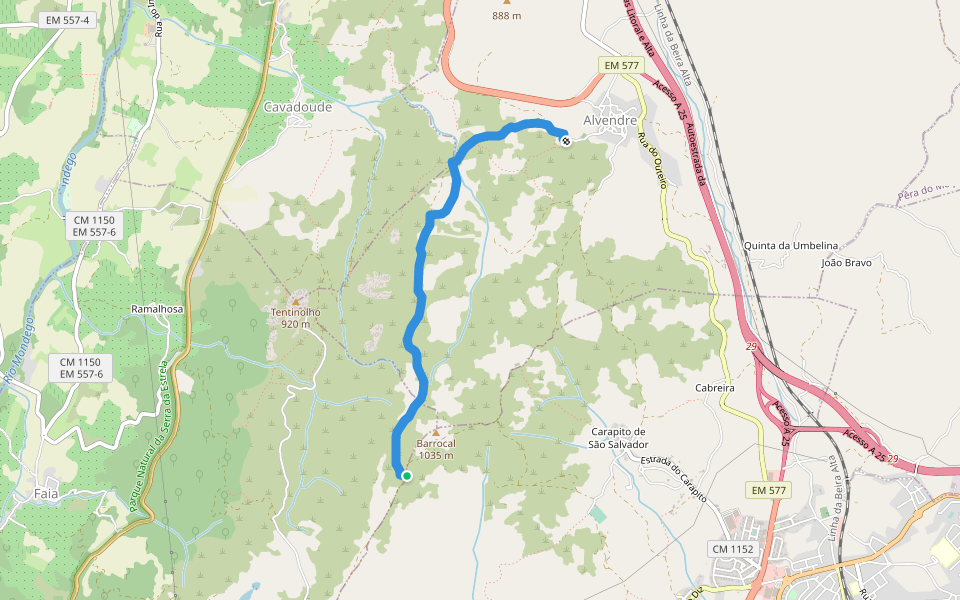 Down Zambito walking route map in Guarda