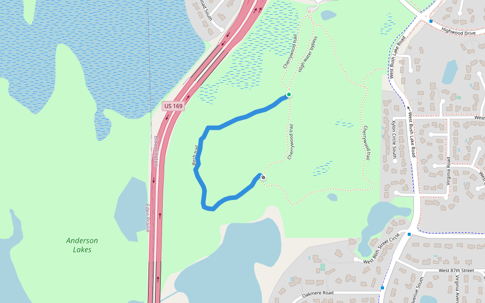 Birch trail walking route map in Bloomington