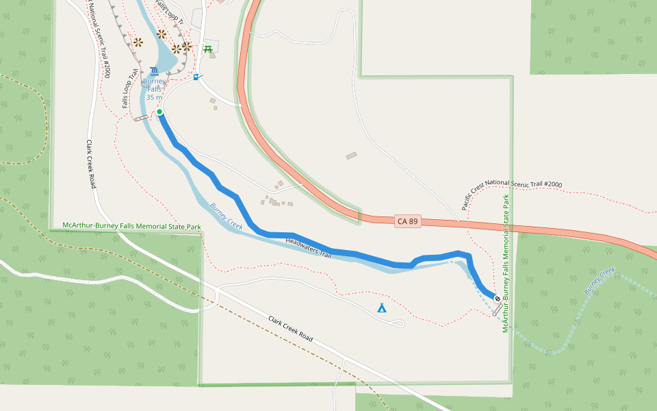 Headwaters Trail walking route map in Burney