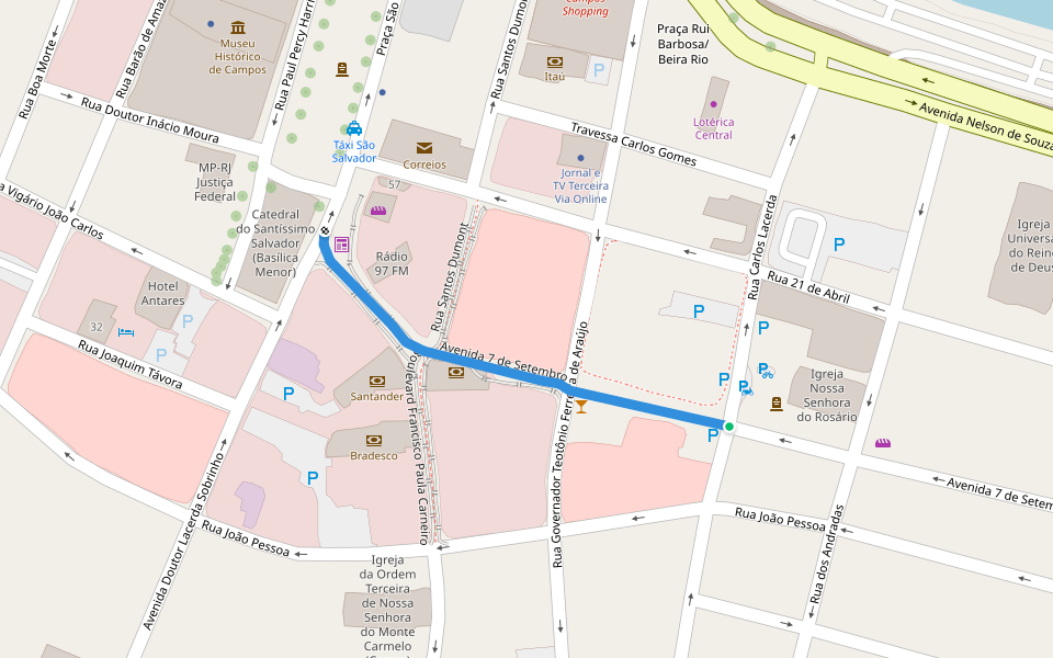 Avenida 7 de Setembro walking route map in Campos dos Goytacazes