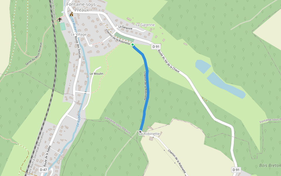 Chemin de la Robinette walking route map in Fontaine-sous-Préaux