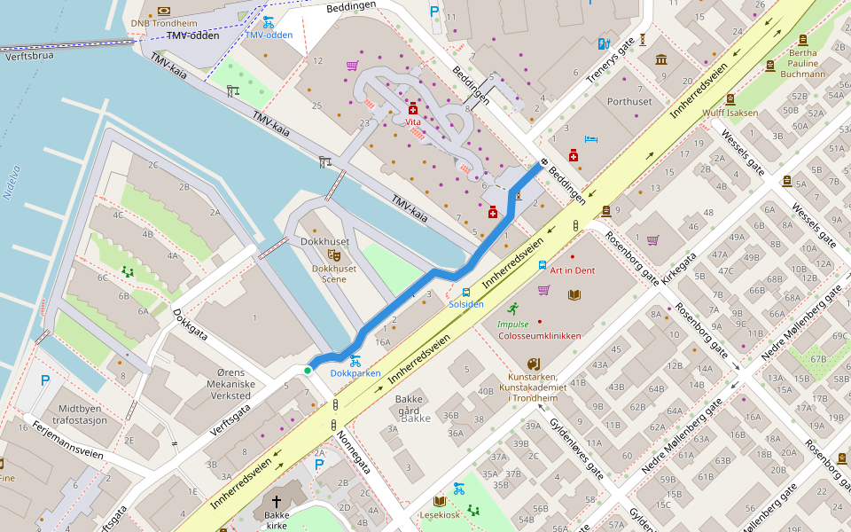 Dokkparken walking route map in Trondheim