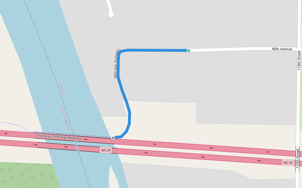 40th Ave. Footpath walking route map in Chippewa Falls