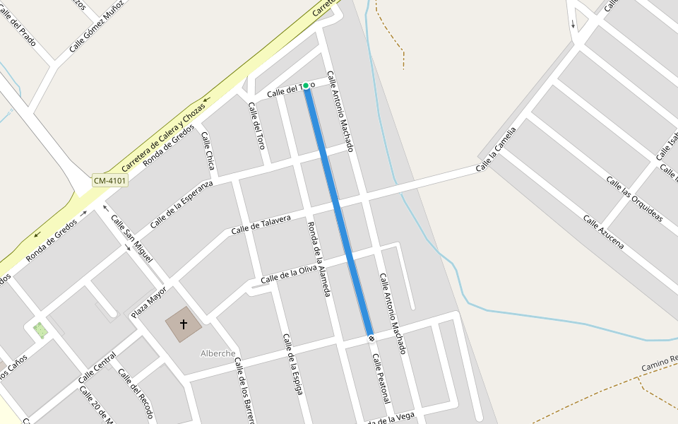 Calle Peatonal walking route map in Calera y Chozas