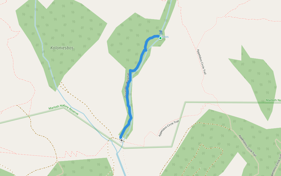Duivelsbos Waterfall walking route map in Swellendam