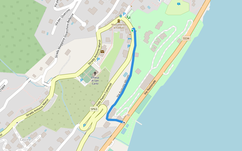 Via Augusto Micotti walking route map in Gonte