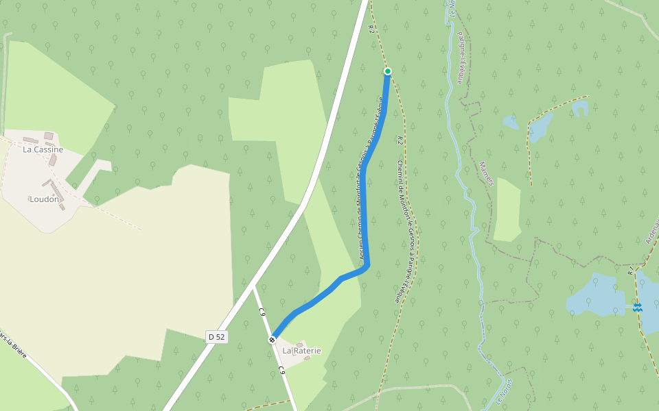 Ancien Chemin de Montfort-le-Gesnois à Parigné-l'Évêque walking route map in Parigné-l'Évêque