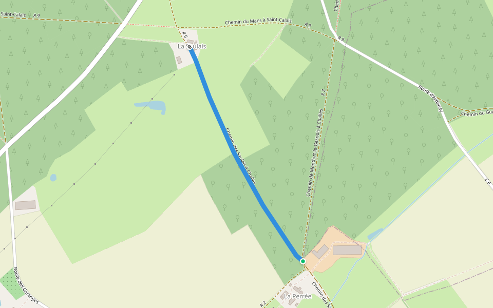 Chemin des Saulais à Challes walking route map in Parigné-l'Évêque