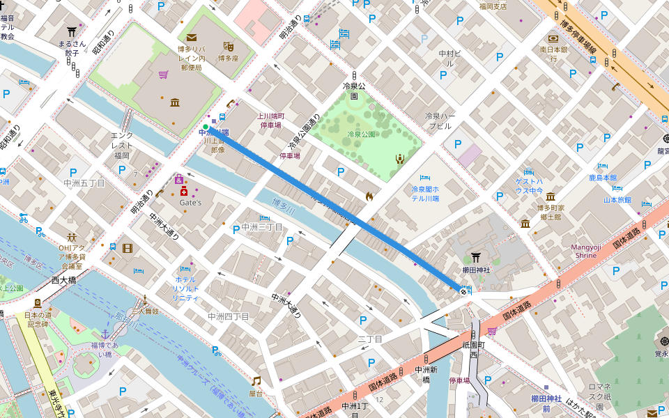 博多川端商店街 walking route map in Fukuoka