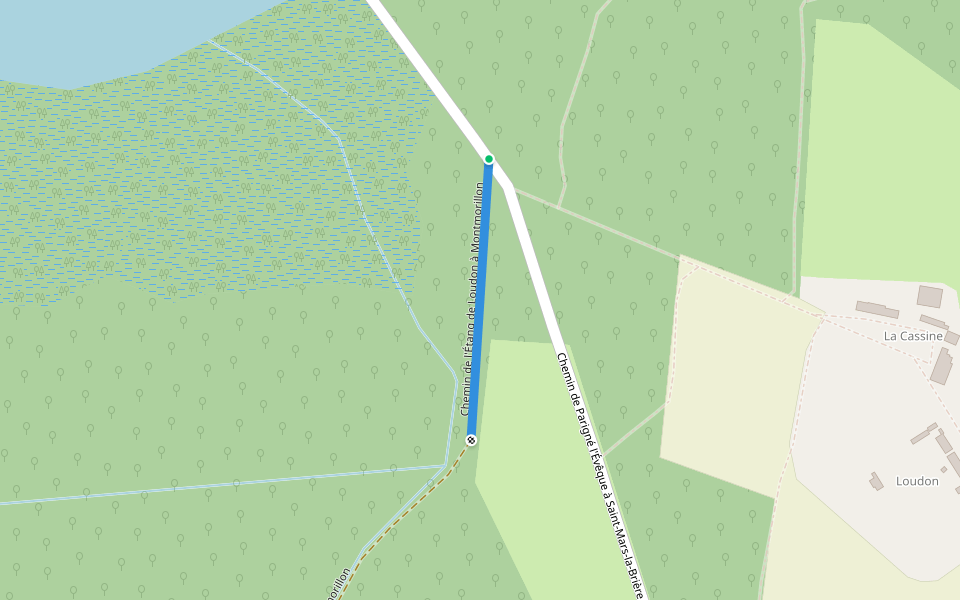 Chemin de l'Étang de Loudon à Montmorillon walking route map in Parigné-l'Évêque