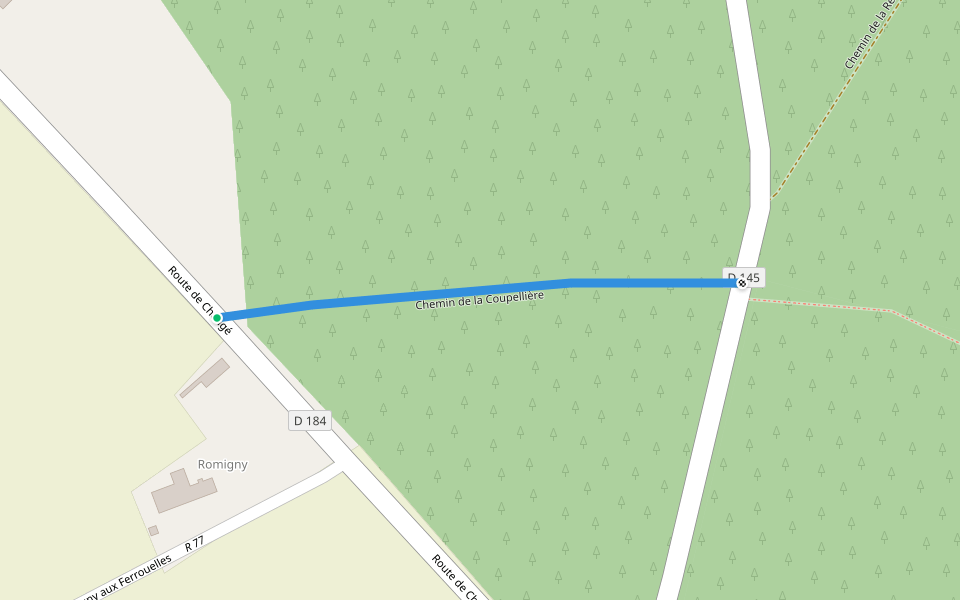 Chemin de la Coupellière walking route map in Parigné-l'Évêque