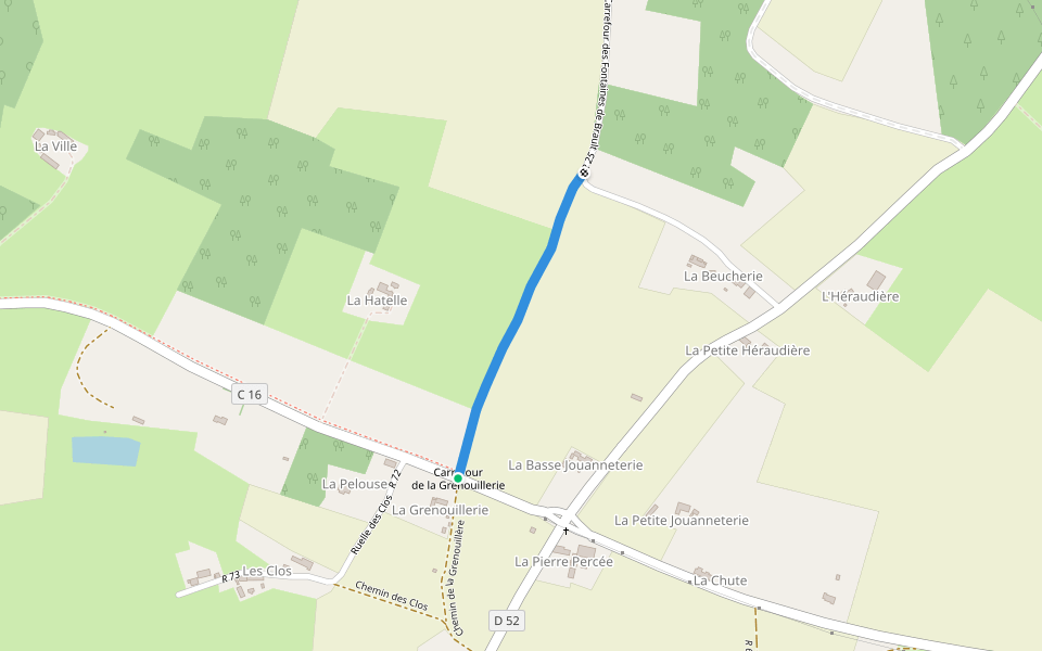 Chemin du Carrefour de la Grenouillère au Carrefour des Fontaines de Brault walking route map in Parigné-l'Évêque