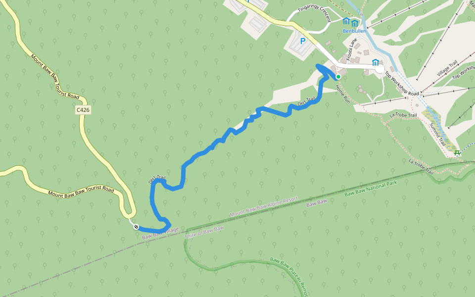 DH1 Trail walking route map in Baw Baw Village